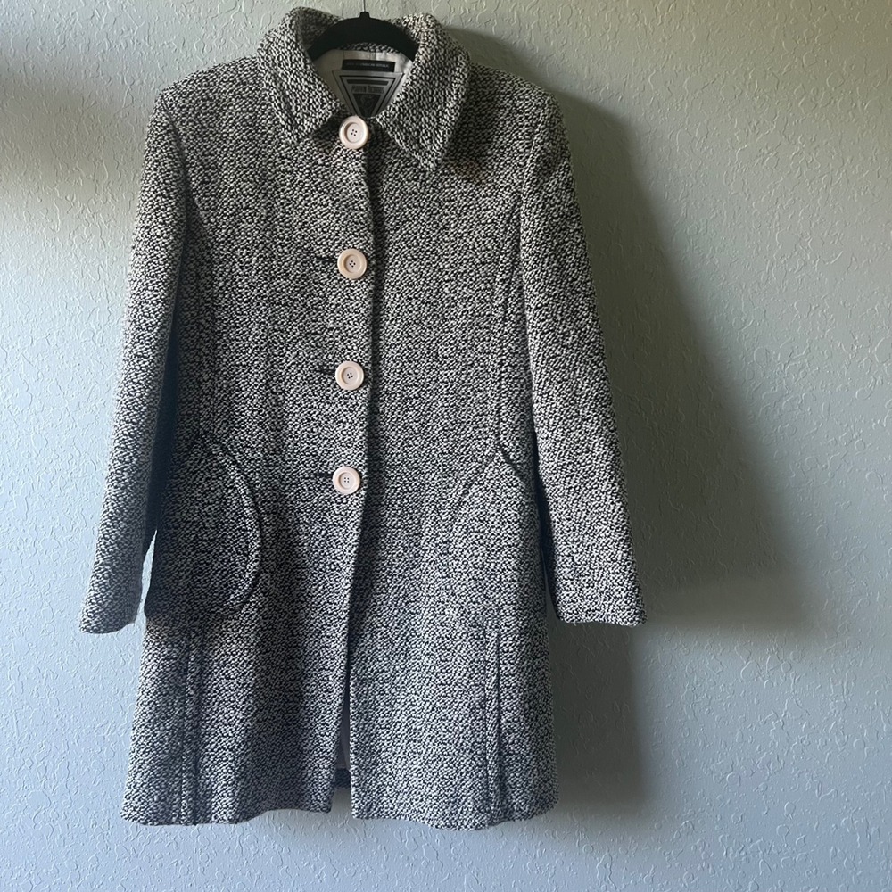 Vintage Marvin Richards Tweed Coat Dark Academia Women Salt Pepper Car  Black